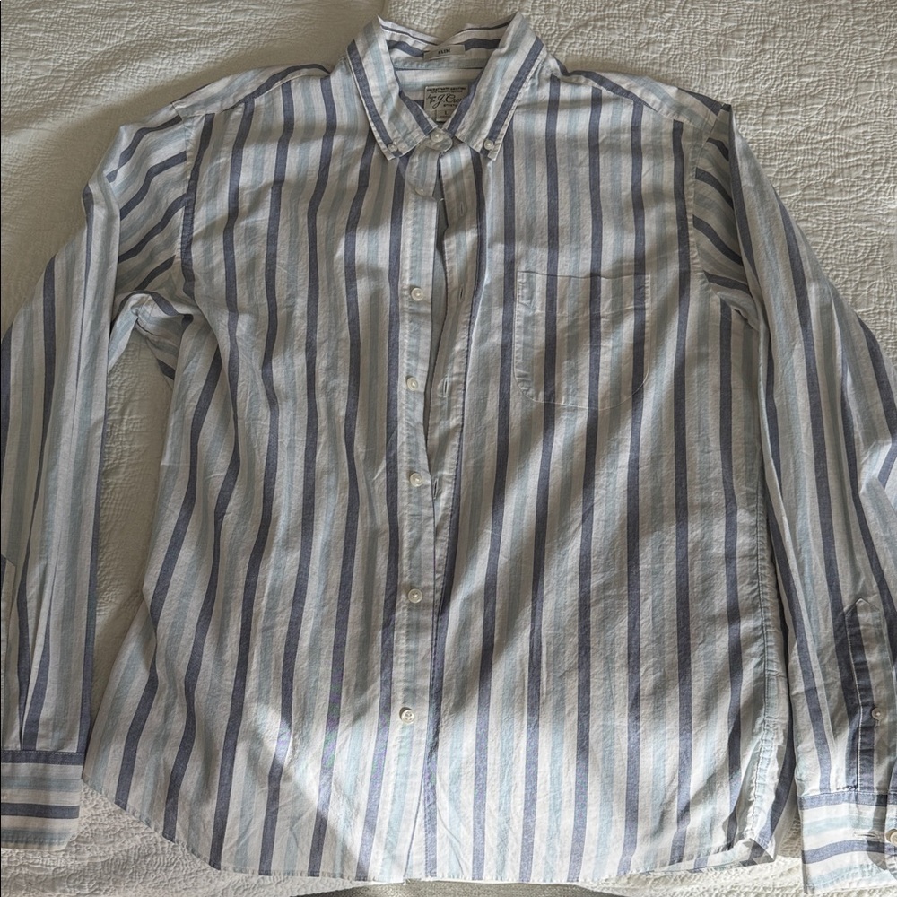 J. Crew Casual Blue and White Striped Shirt